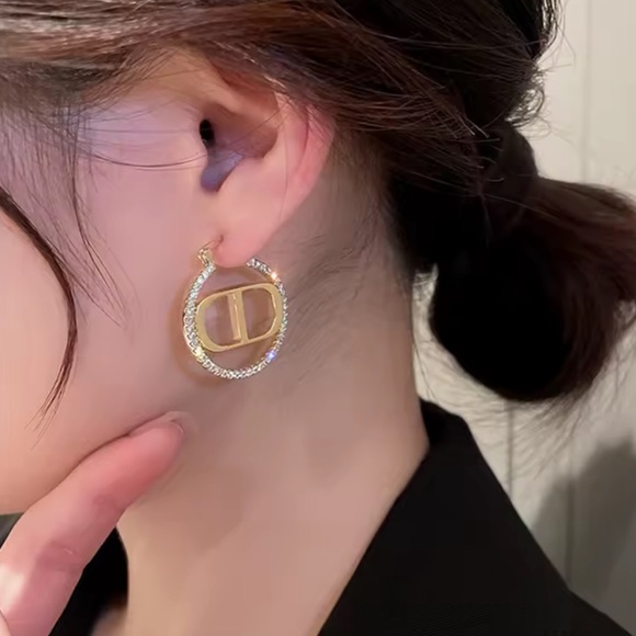 Dior Gold Hoop Earrings with Crystals - Picture 2 of 2